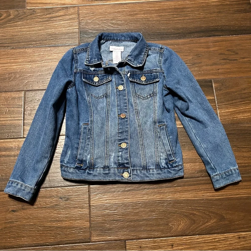 Tommy Bahama Kid’s Denim Jean Jacket 8 Medium Wash‎ Rose Gold Copper Buttons